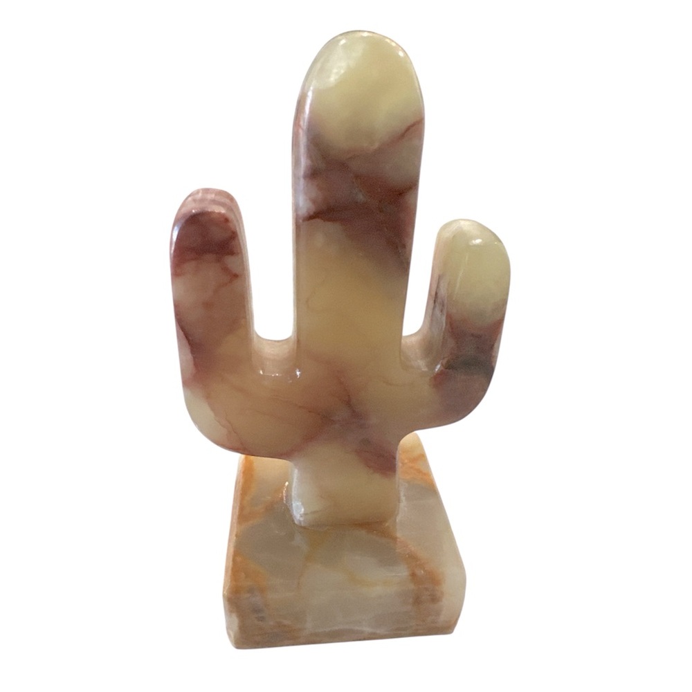 Mini Southwestern Curved Onyx Stone Cactus Figurine with Onyx base - Picture 2 of 10